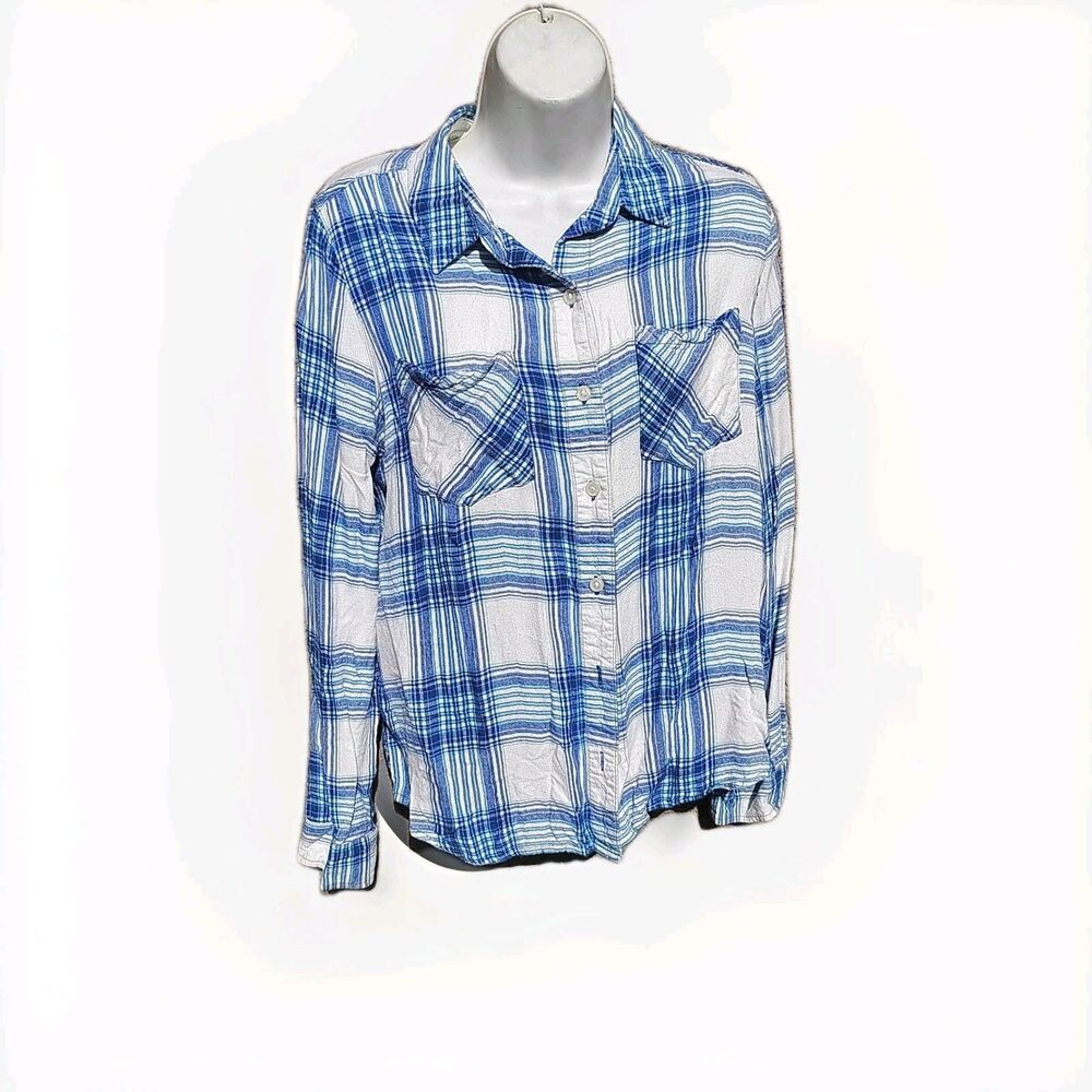 Womens Western Plaid Long Sleeve Button Up Shirt Size Large Cowgirl Rodeo